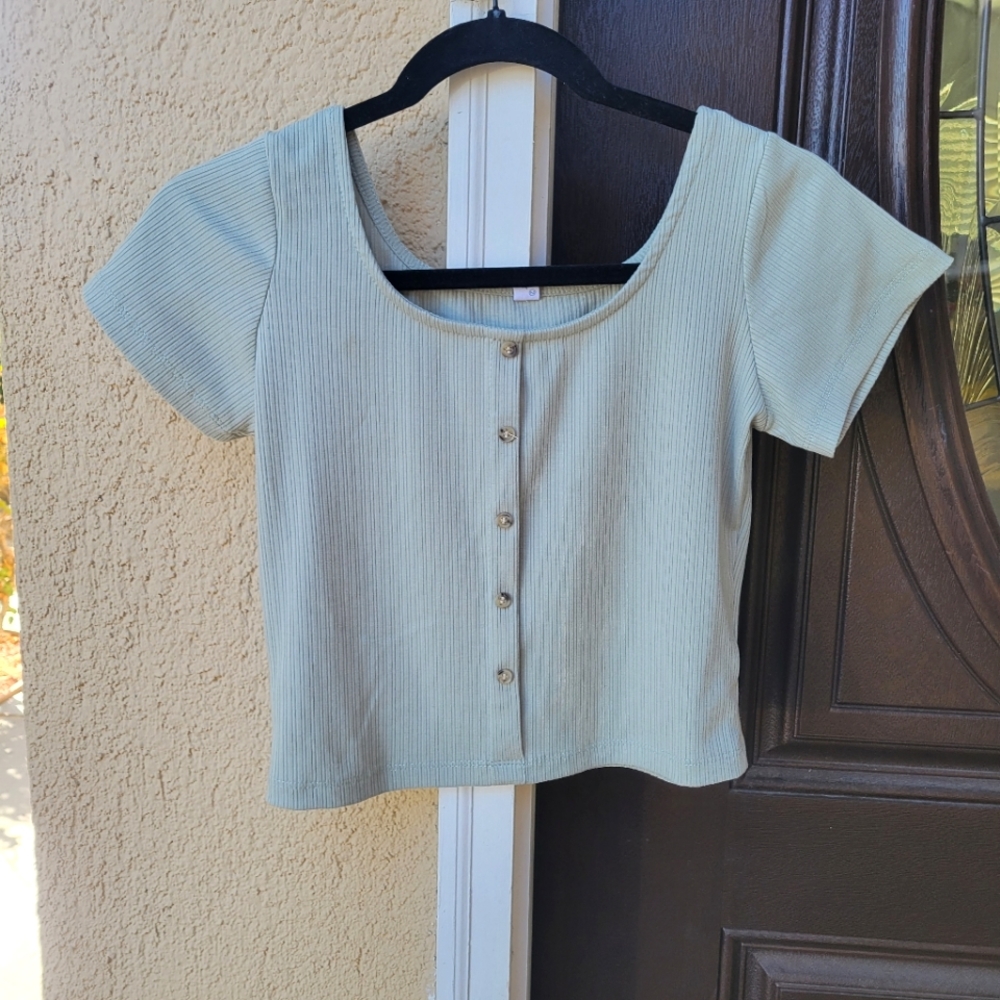 Sage Green Button Crop Top